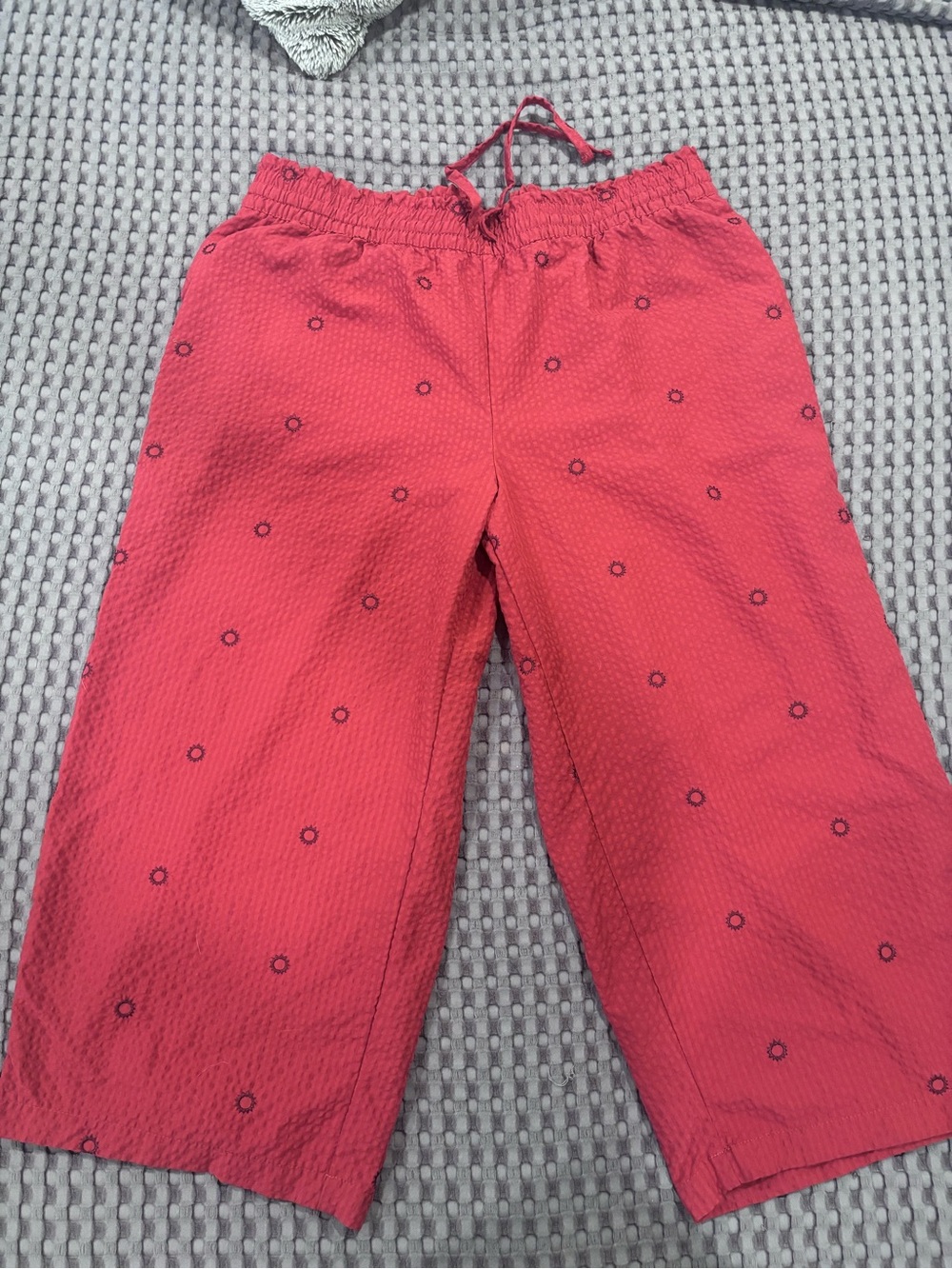 Auden Red Elastic-Waist Pants with Dot Embroidery